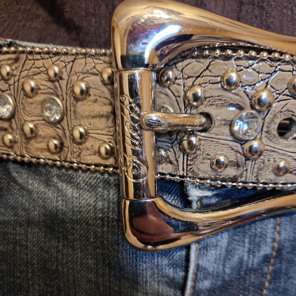Guess Gray Rhinestone Embellished Belt - Picture 3 of 14